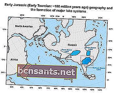 الظروف الجغرافية المكانية خلال العصر الجوراسي (قبل 183 مليون سنة)